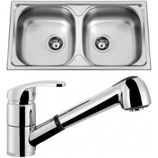 Set Sinks (dřez Okio 780 DUO V 0,5 mm, matný + baterie Legenda S Chrom - lesklý)