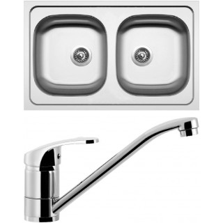 Set Sinks N89 (dřez Classic 800 DUO 0,6 mm, matný + baterie Pronto Chrom - lesklý)