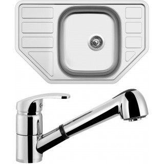 Set Sinks (dřez Corno 770 0,6 mm, matný + baterie Legenda S Chrom - lesklý)